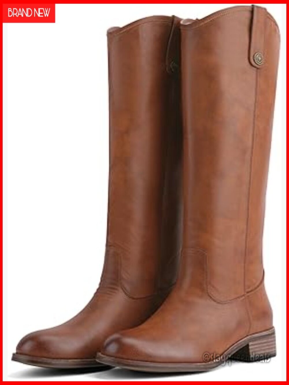 Knee High Riding Boots Chunky Heel Round Toe Pull On Vintage Hardware